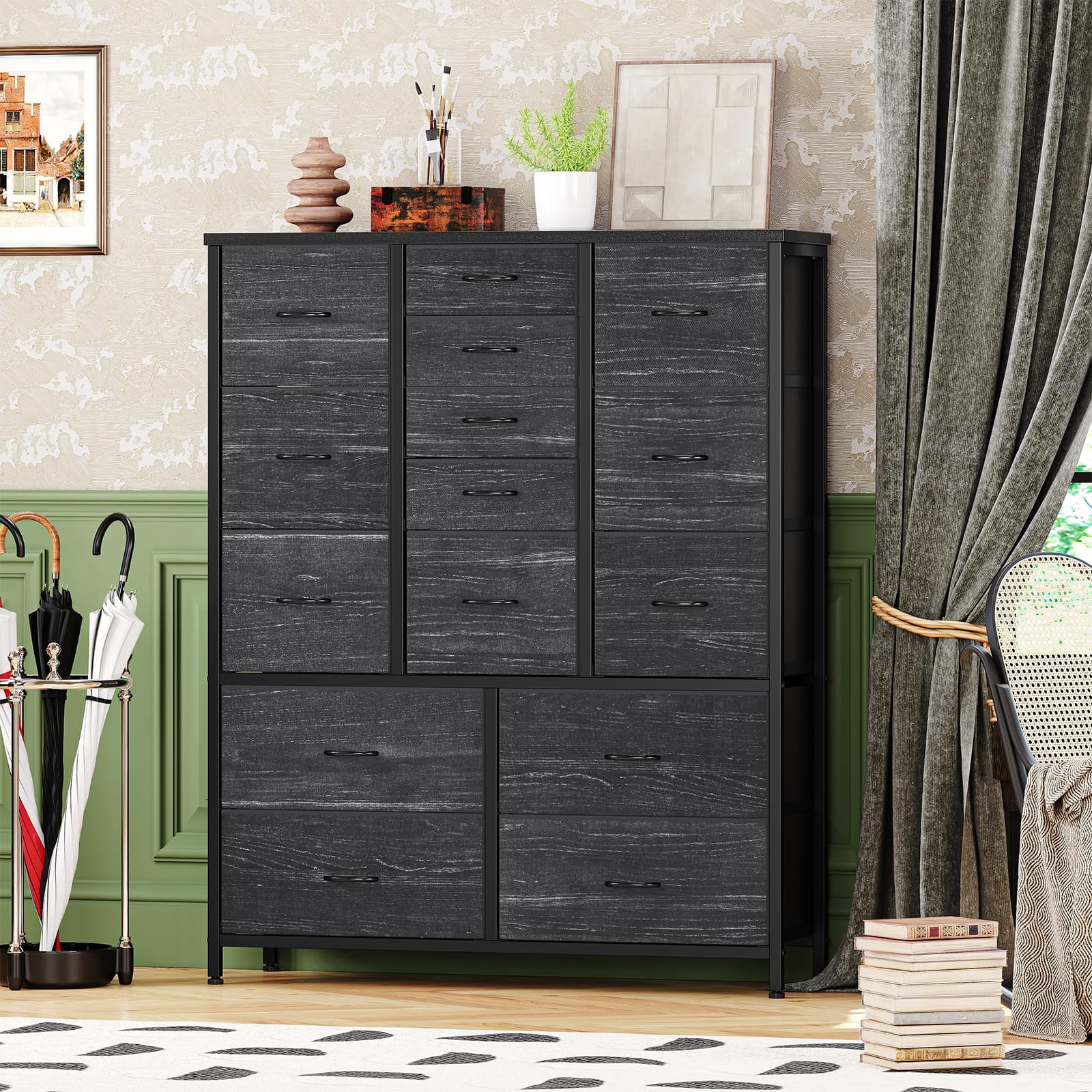 2024 New Dresser for Bedroom with 15 Drawers, Tall Dresser & Chests of Drawers, Fabric Storage Dresser for Closet, Hallway, Living Room