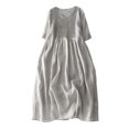thumbnail image 2 of Meichang Robes Amples à Col Ras du Cou pour Femmes Coupe Ample Décontractée en Coton et Lin Robes Confortables à Manches Courtes Tunique Robes de Plage avec Poches Robes Midi Unies Gris TG, 2 of 7