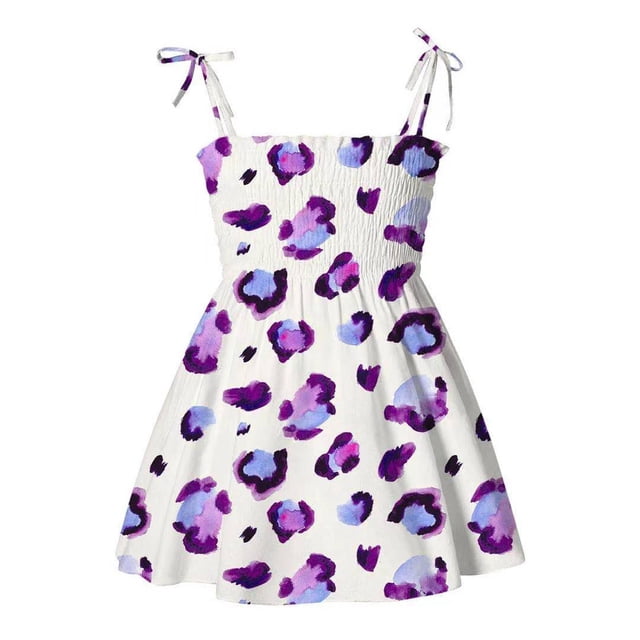 Huvoen Robe de Princesse pour Filles de 3 Ans Enfants Robe pour Bébé Fille Robes de Plage Décontractées Sans Manches Robe d'Été de Princesse Violet 5-6 Ans