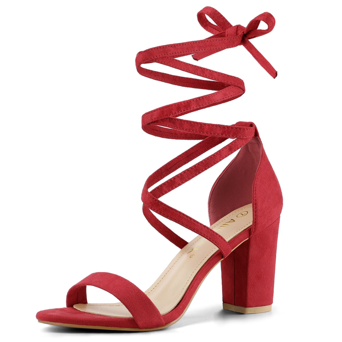 BLISSFUL STEP Sandales à Talon Bloc à Lacets pour Femmes, Couleur Unie avec Bride