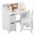 thumbnail image 1 of Kids Study Desk and Chair Set, Wooden School Learning Table with Storage, Hutch and Bulletin Board, Children Computer Desk with Chair, Small Toddler Desk for Home, School, White, 1 of 7