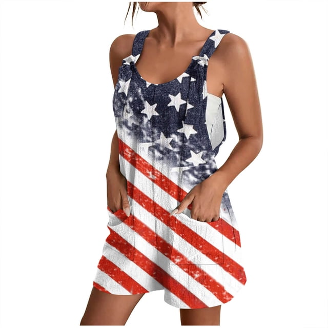 Penkiiy Combinaison Courte Décontractée pour Femme de la Fête de l'Indépendance, Bretelles à Nœud, Short, Mignonne, d'Été, Combishort Court Ample Sans Manches, Combinaisons m Multicolore