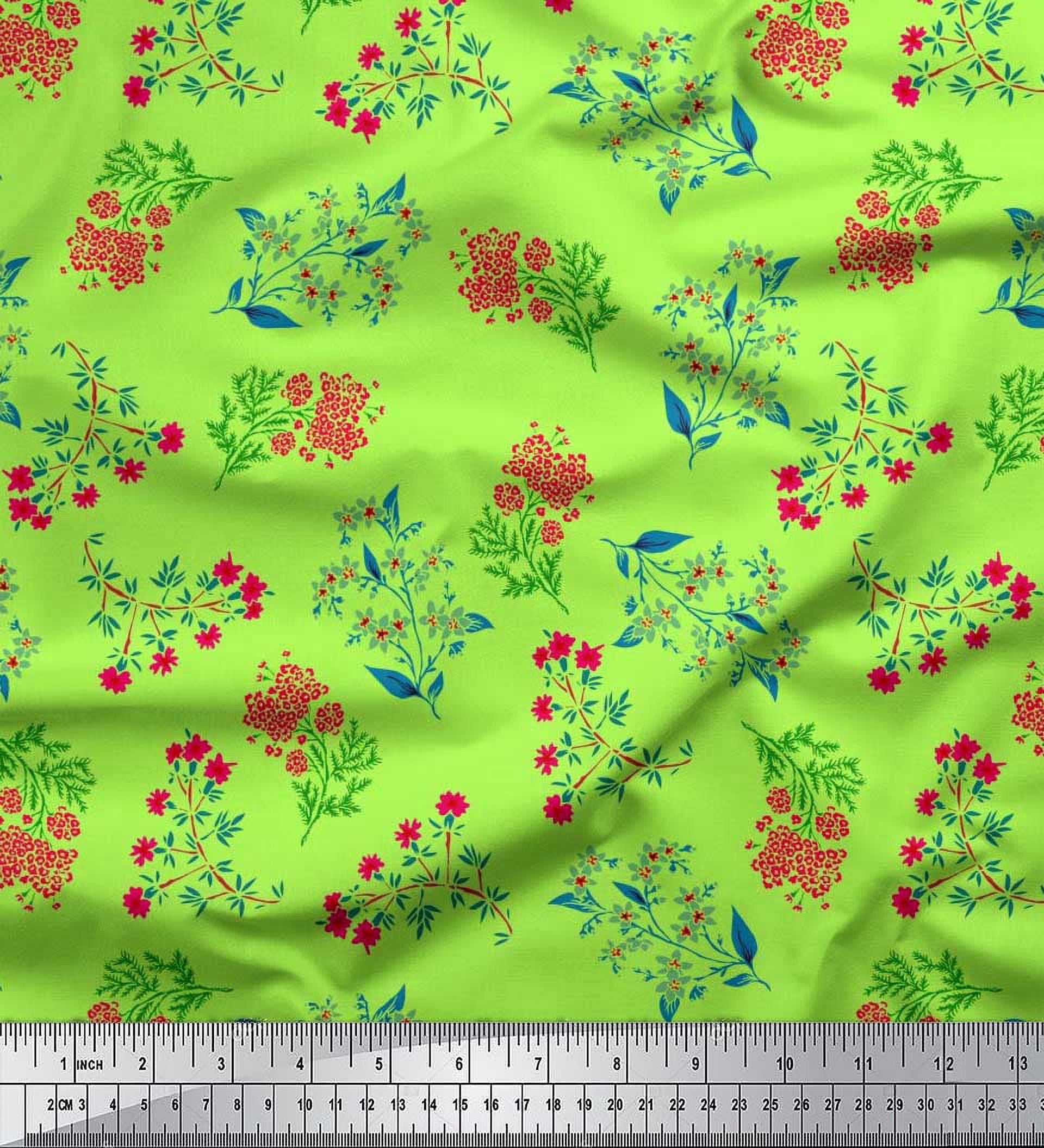 Soimoi Tissu en Rayonne Feuilles & Fleurs Roses Imprimé Floral Tissu au Mètre 42 Pouces de Large