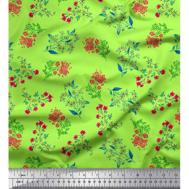 Soimoi Feuilles de Voile de Coton & Imprimé Floral de Fleurs Roses par la Cour 56 Pouces de Large