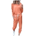 thumbnail image 1 of Mrat Pants Sets Women 2 Piece Outfits 2 Piece Jogging Sets Solid Polyester Long Sleeve Sweatsuits Sets Two Piece Track Suits Drawstring High Waist Pants Set Comfy Outfits E-Orange S, 1 of 5