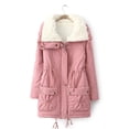 thumbnail image 2 of IROINID Women's Mid-Length Anorak Jacket Coat Solid Color Long Sleeve Buttons Pockets Coat Plus Fleece Jacket Outwear Top, Pink, 2 of 6