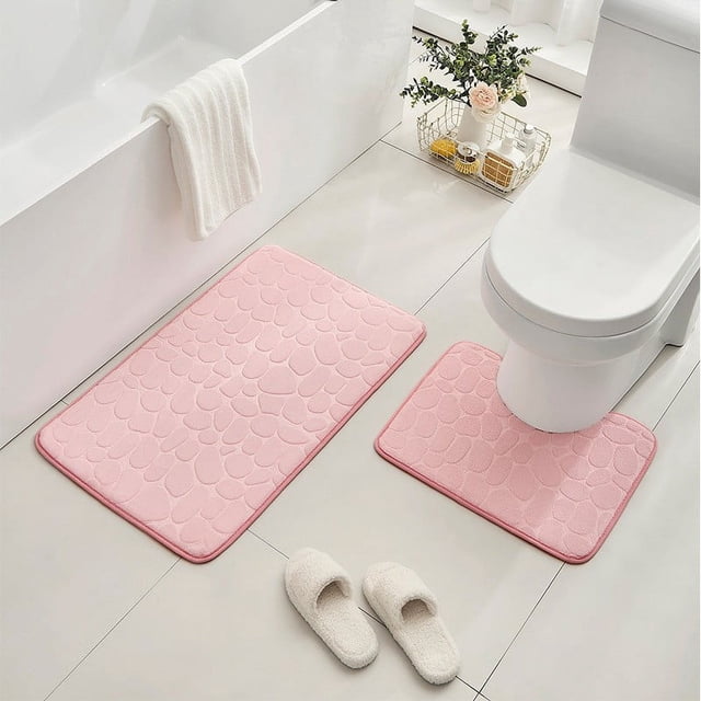 JMYHOAM Bath Mats for Bathroom Bathroom Rug Set Of 2 Foam Bath Mat Toilet Mat Soft Absorbent Thick Rug Non-Slip Backing Universal Machine Washable Floor Mats