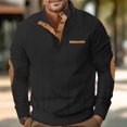thumbnail image 2 of FAIWAD Mens Long Sleeve Pullover Tops Stand Collar Button Down Classic Color Block Plus Size Tops, 2 of 6