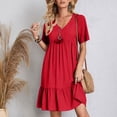 thumbnail image 4 of Robe à Volants à Étages pour Femmes Grande Taille, Été, Manches Courtes, Robe Babydoll Décontractée, V Neck, Robes pour Dames, Rouge, G, 4 of 7