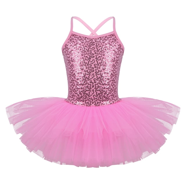 Ocealan Robe Ballerine à Paillettes pour Filles, Bretelles Spaghetti, Dos Croisé, Rose TTG
