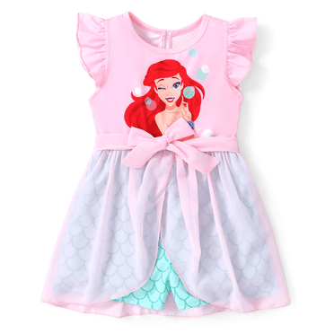 Disney Princess Girls Romper Little Mermaid Ariel Graphic Jumpsuit with Tulle Skirt Dresses Ruffled Sleeve Summer Outfits Sizes 2-6T