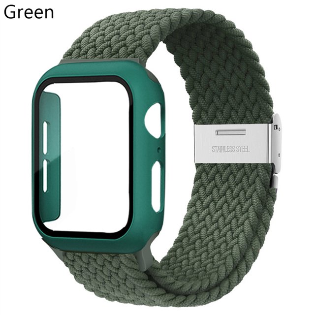 LEIXIUER Nylon Band for Apple Watch Bands with Case 38mm 42mm, Adjustable Braided Solo Loop with Glass Screen Protector Case ,Soft Wristband Stretch Nylon Elastic Strap for iWatch Series 3 2 1