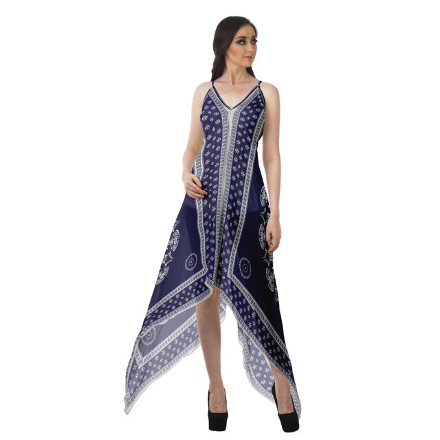 Moomaya Robe à Ourlet Asymétrique pour Femmes, Robe à Bretelles Spaghetti à Dos Nu avec Mouchoir