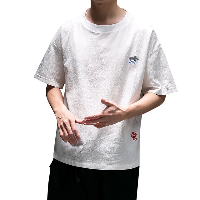 LUOGENLI T-shirts pour Homme pour Hommes T-Shirt Uni à Col Rond à Manches Courtes en Lin et Coton T-Shirt T-shirts pour Hommes T-shirts Graphiques T-shirts de Pêche Vêtements d'Été pour Hommes T-shirts pour Hommes T-shirts Graphiques Saint-Valentin Blanc m