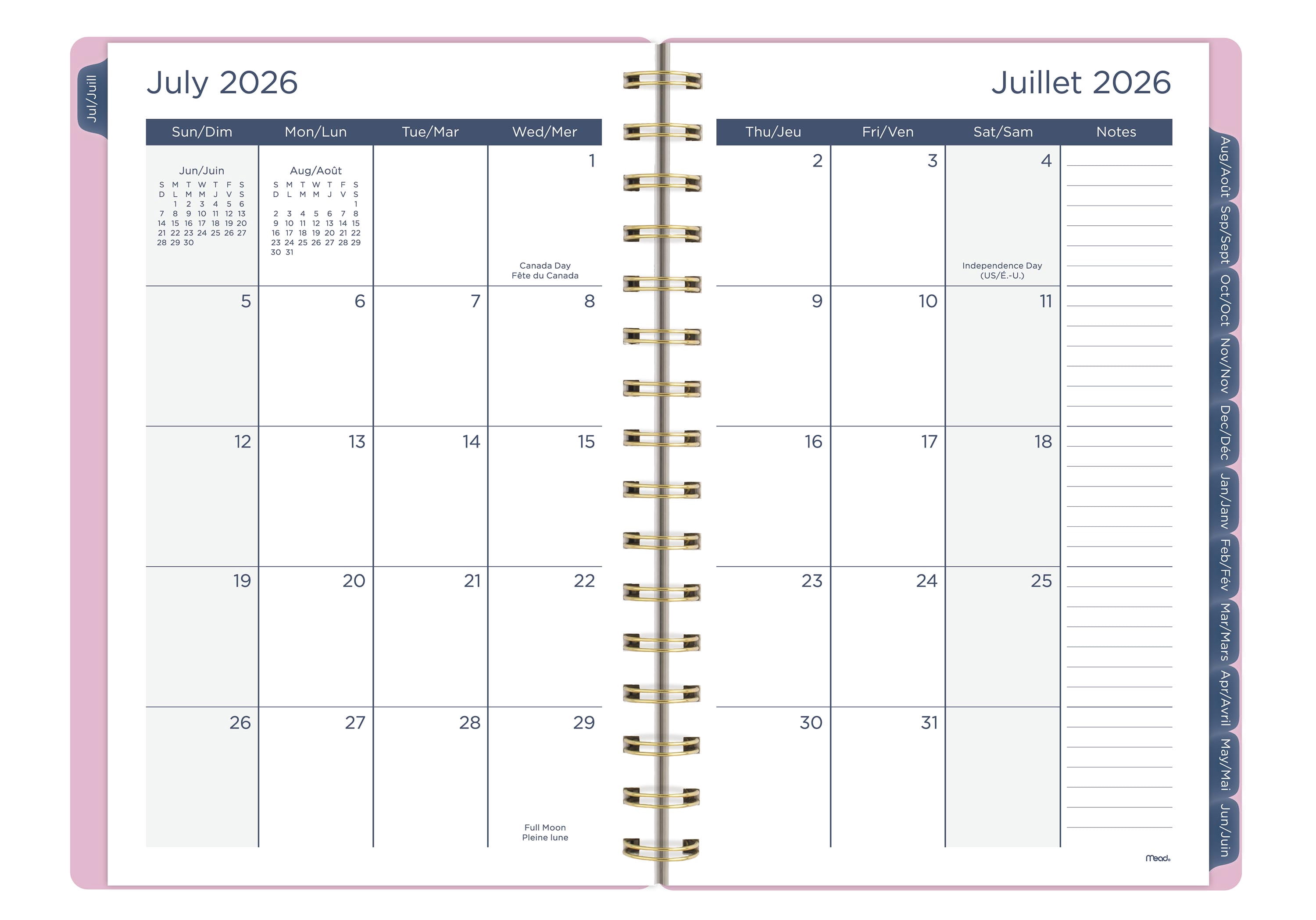 Agenda scolaire hebdomadaire et mensuel format petit Mead® Daydream Bubbles 12 mois 2026‑2027
