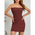 thumbnail image 2 of Gupgi Women Summer 2 Piece Knit Outfit Ribbed Strapless Tube Top Bandeau with Bodycon Mini Skirt Set, 2 of 8