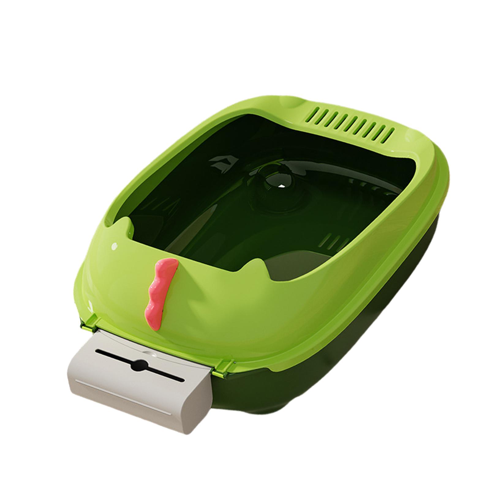 Cat Litter Box Pet Litter Tray Deep Litter Box with High Sides Potty Toilet Pan Green Base50X35X20CM