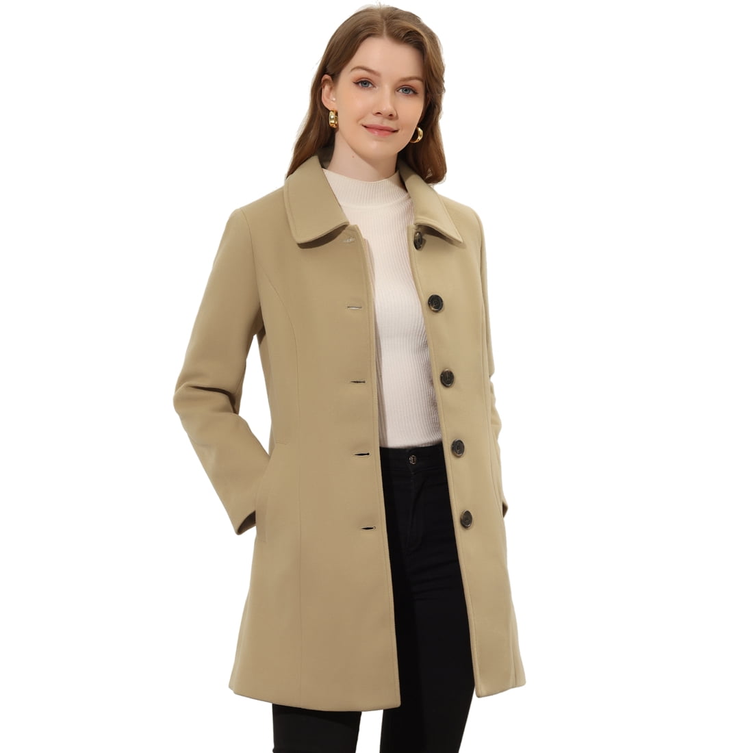 INSPIRE CHIC Women's Winter Single Breasted Faux Fur Collar Warm