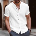 thumbnail image 2 of Button Down Shirts for Men Spring Summer Solid Color Turn Down Collar Short Sleeve Dark Blue Fall Tops for Men Trendy size L, 2 of 8