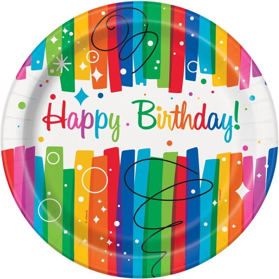 Unique Industries' Rainbow Ribbon 9" Round Plates, 8ct