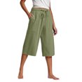 thumbnail image 1 of Kaemgyyd Womens Plus Size Capris Lounge Drawstring Cotton Linen Bermuda Shorts Flowy Wide Leg Beach Vaction Cropped Trousers, 1 of 6