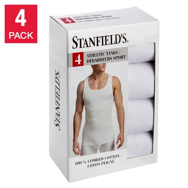 Stanfield’s Men’s Athletic Tank, 4-pack, White, Large