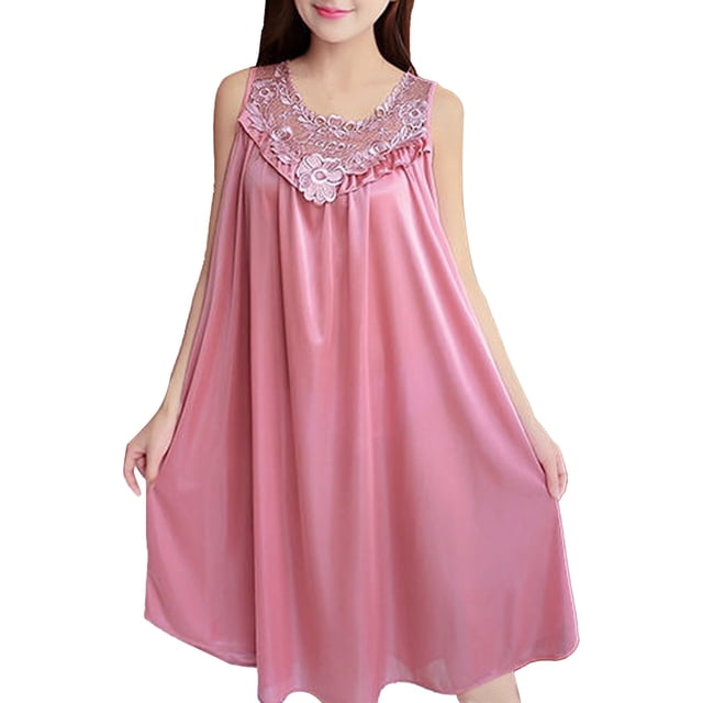 Kcodviy Robe Décontractée Unie pour Femmes Robe de Nuit pour Femmes Sans Manches Col Rond Dentelle Chemises de Nuit pour Femmes Robe à Empiècements Chandail Ample Mignonne Robe de Nuit pour Femmes