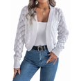 thumbnail image 1 of Cardigan Sweaters for Women Crochet Open Front Short Jacket Fall Winter Lantern Sleeve Cover Up White XL, 1 of 10