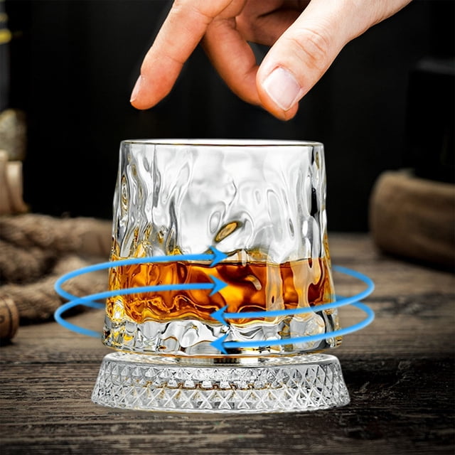 Crystal Spinning Whiskey Glass with Rotating Base, Elegant 260ml Whisky Glass for Bourbon Scotch, Premium Barware Gift Set for Home Bar Display Cocktail Party