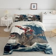 thumbnail image 2 of Erosebridal Raccoon Riding Dinosaur Comforter Sets Queen Size,Japanese style Bedding Queen Comforter Set,Ocean Bedroom Decor,Reversible,Ultra Soft,3 Pieces, 2 of 7