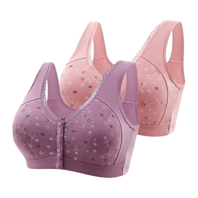 AherBiu 2pc Plus Size Bras for Seniors Women Front Closure Full Coverage Bralette Comfort High Support Everyday Bras