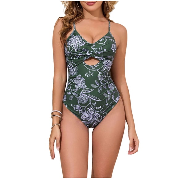 RXMEKW Bikini Swimsuit Set for Women with Backless Design and Mesh Panels, Floral Print One-Piece Bathing Suit for Beach or Pool