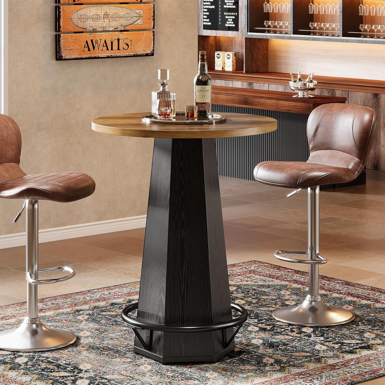 Table Bar Unit Tribesigns Round Bar Pub Table High Top, 39.4