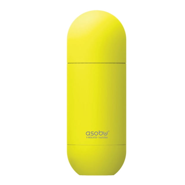 Asobu Orb Bouteille Jaune Vif avec une Forme de capsule Lisse et Arrondie, Acier Inoxydable à double Paroi Isolée sous Vide, Contient 14 Onces (420 ml), Garde les Boissons Chaudes jusqu'à 12 Heures Ou Froides jusqu'à 24 Heures, Couvercle à Vis Fait Aussi Office de Tasse, Conception Étanche Idéale pour les Voyages.