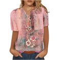 thumbnail image 1 of Birdeem Fashion Women Round Neck Short Sleeve Print Button Pocket Casual Tops, 1 of 1
