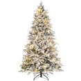 thumbnail image 1 of Costway 7 FT Pre-Lit Flocked Christmas Tree Hinged w/ 300 LED Lights & 1687 Branch Tips, 1 of 10