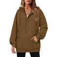 thumbnail image 1 of Womens Hoodies Quarter Zip Pullover Oversized Sweatshirts Half Zip Pullover With Pockets Fall Clothes, 1 of 7