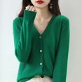 thumbnail image 3 of Cardigan Manteau Doux en Tricot pour Femmes, Mode Durable, Printemps et Automne, Décontracté, Ample, Uni, Manches Longues, Col en V, à Boutons - Hontri, 3 of 4