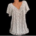 thumbnail image 1 of TIMIFIS T-Shirt à Manches Courtes à Col en V Imprimé Floral pour Femme, Tunique Décontractée Fluide Plissée, Hauts Blouse, 1 of 5