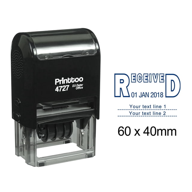 Printtoo Dater Stamp Self Inking With Received & Custom Text Line Office Stationery Date Rubber Stamp-Blue