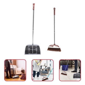 WASHWEPE Broom and Dustpan Set with Long Handle for Home Dormitory Garage Cleaning 1Set
