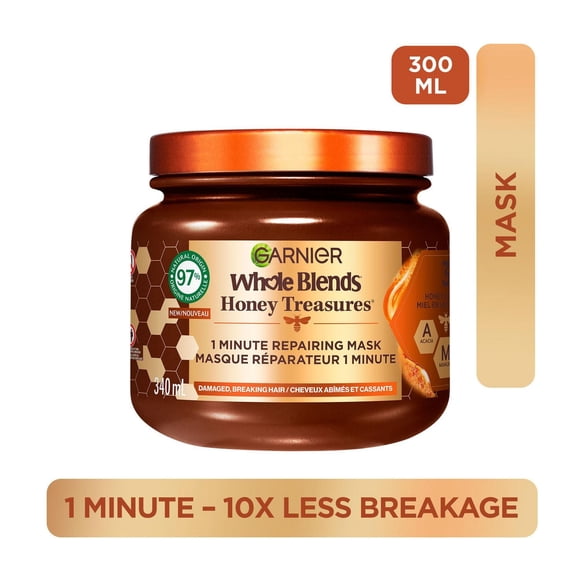 Garnier Whole Blends Honey Treasures Hair Mask for Damaged Hair, 1-Minute Application