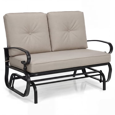 Costway 2-Person Outdoor Swing Glider Chair Bench Loveseat Cushioned Sofa Beige
