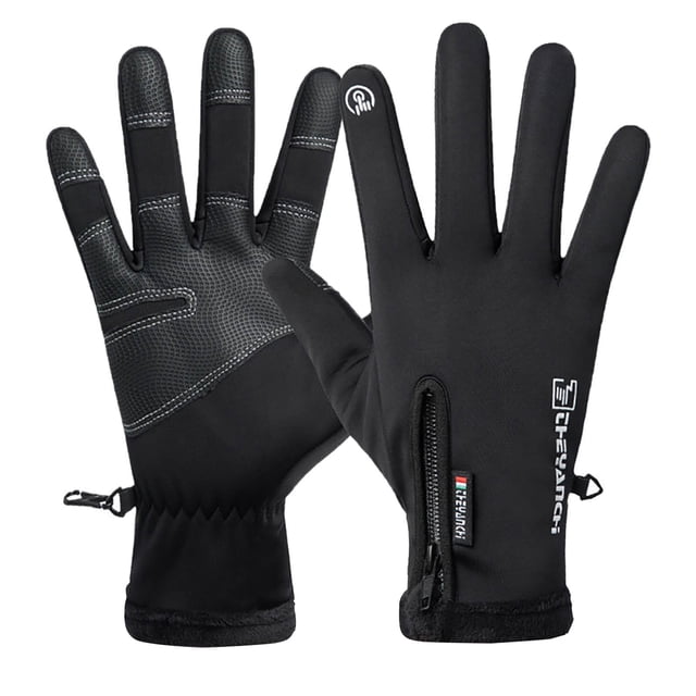 RKSTN Gloves for Women Winter Gloves Heated and Warm Gloves with adjustable temperature heating. These black gloves feature a sleek design with touchscreen-sensitive fingertips for convenient use with devices. The gloves are made with thermal fabric for warmth and comfort, and they are removable, washable, and suitable for various winter activities like skiing, running, or driving. The gloves have a zippered closure and textured palm for improved grip.
