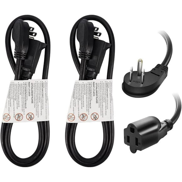 EP 2 Pack 3 Ft 16/3 Flat Plug Indoor Extension Cord, Black Low Profile Extension Cable