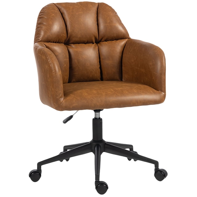 HOMCOM Chaise de Bureau Pivotante, Chaise de Bureau à Hauteur Réglable, Brun