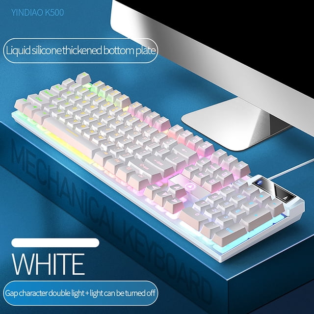 TIMIFIS Clavier Gaming Clavier USB Filaire Clavier Flottant, Clavier Ergonomique Résistant à l'Eau à Sensation Mécanique, Clavier Rétroéclairé LED Arc-en-Ciel Ultra Mince pour Bureau, Cadeau pour Ordinateur