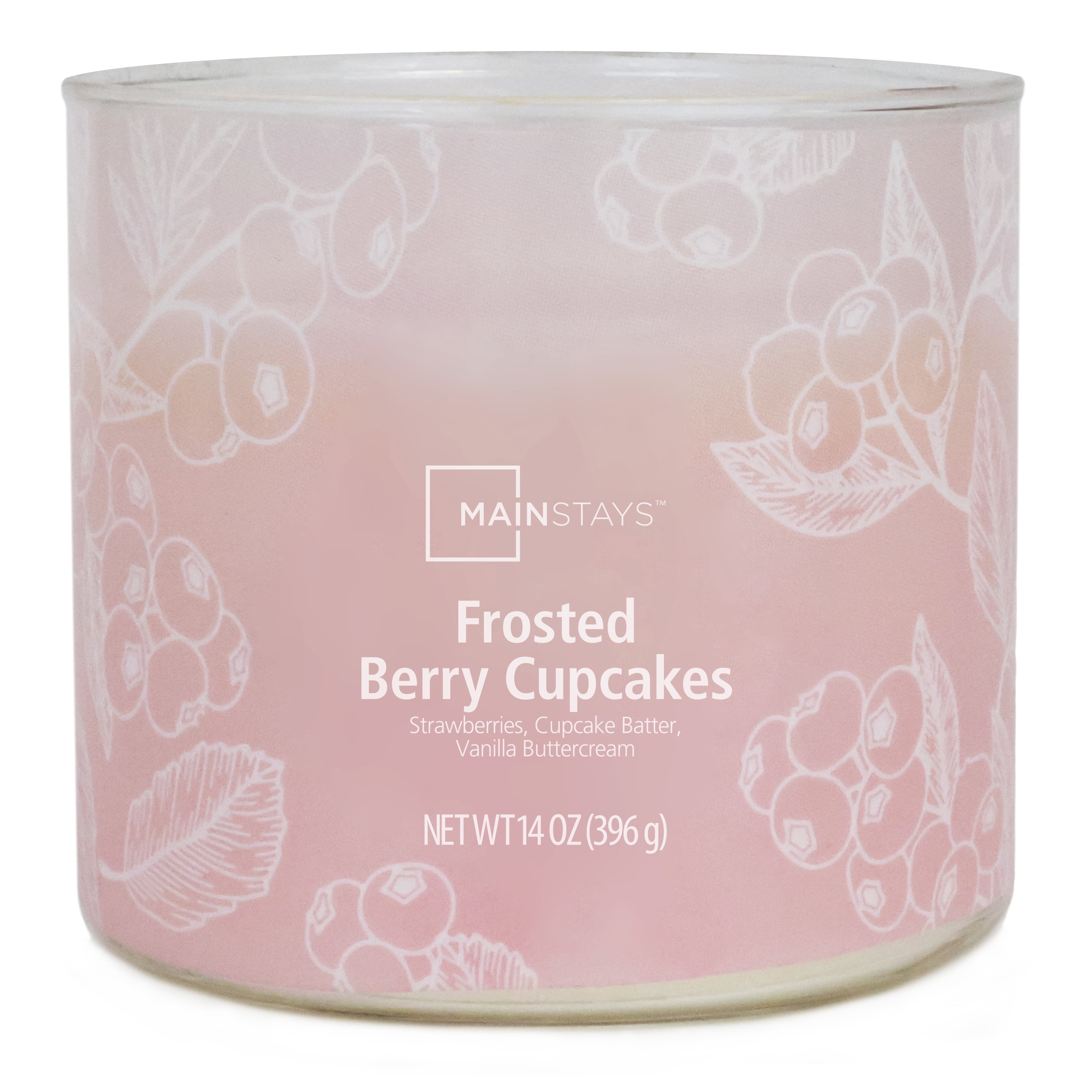 Mainstays 3-Wick Textured Wrapped Frosted Berry Cupcake Scented Candle, 14 oz