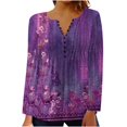 thumbnail image 1 of IROINNID Offre des Hauts de Tunique pour les Femmes Womens Chemise Oversize Confortable Été Sexy Pli Imprimé Régulier Long Manches Col Rond Bouton Haut, Violet, 1 of 4