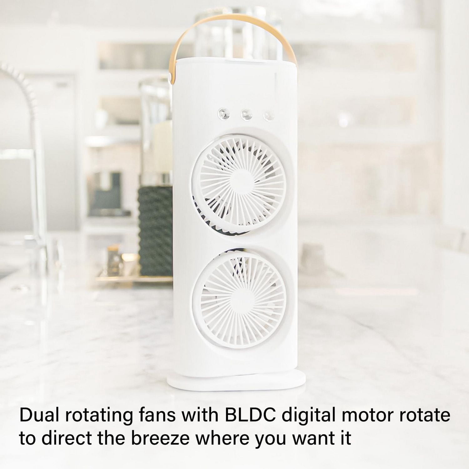 Bell + Howell Aqua Breeze Oscillating Rechargeable Misting Fan with Dual 180° Rotating Fans